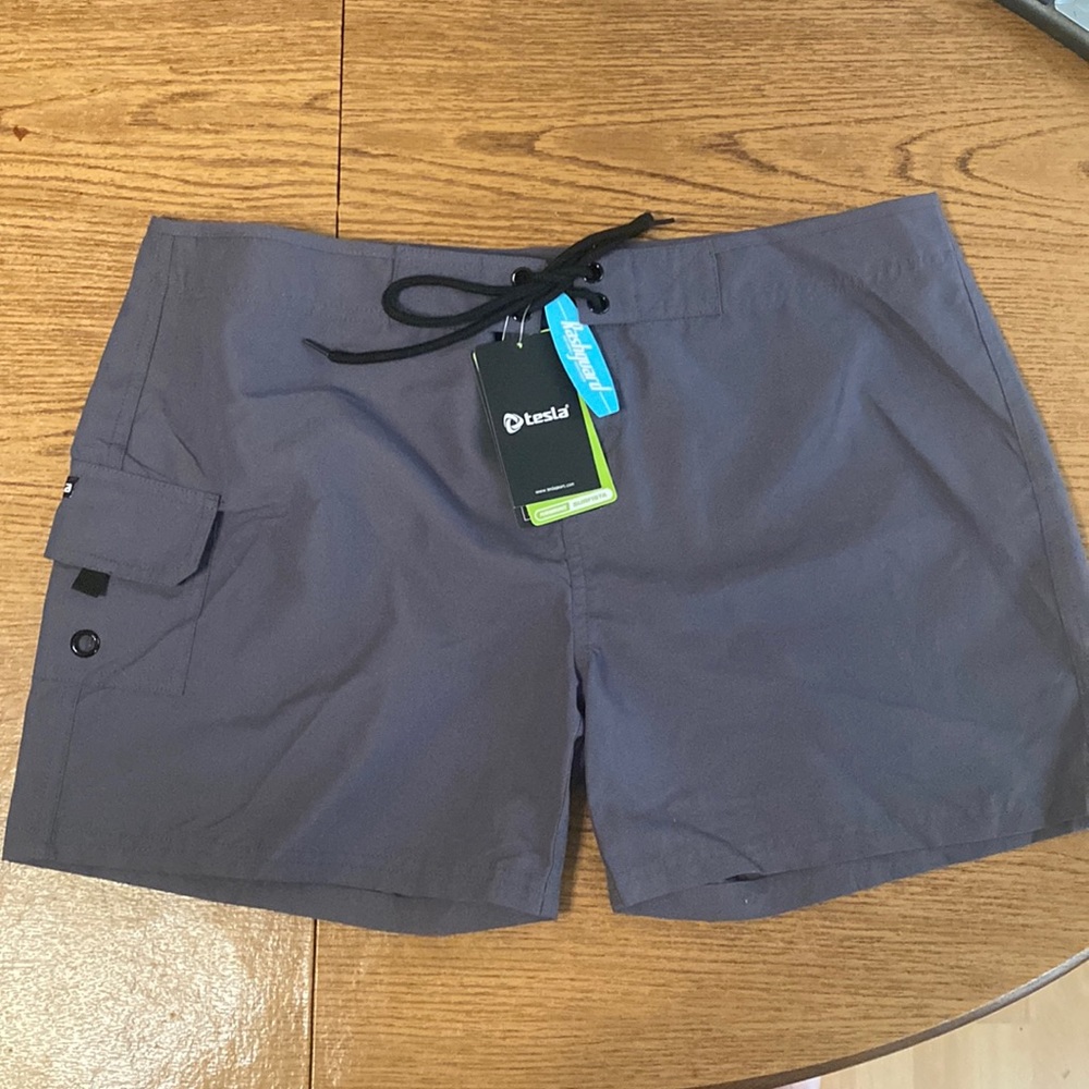 Tesla Rashguard Polyester Shorts, Gray, XL